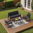 thumbnail image 3 of 4-Piece All Weather Wicker Rocking Patio Bistro Set with Glass Top Coffee Table for Porch Pool Backyard, Black, 3 of 10