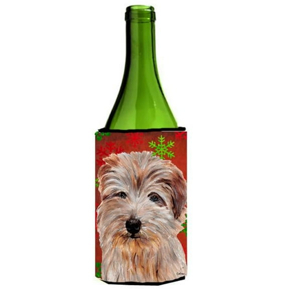 Norfolk Terrier Red Snowflakes Holiday Wine bottle sleeve Hugger  24 Oz.