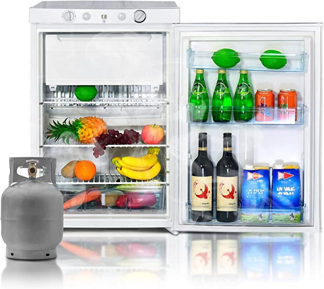 Techomey 3.5 Cu ft Propane Refrigerator 3 Way Gas/110V/12V Refrigerator with Freezer for RV Camper with Electric/Gas Thermostat and Flame Indicator