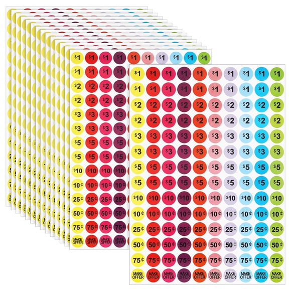 CUITING 15 Sheets Price Stickers Garage Price Tags Circle Stickers Retail Stickers Pricing Labels Yard Sale Supplies