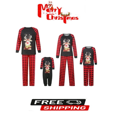 

Family Matching Christmas Pajamas Set Holiday Plaid And Elk Print Sleepwear Xmas Pjs Set For Couples And Kids