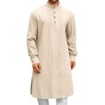 thumbnail image 2 of Men's Cotton Muslim Robe Long Sleeve Button Front Casual Arabic Style Robe for Daily Wear, 2 of 8
