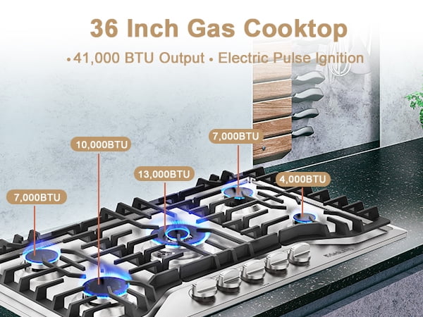 Gasland 36" 5 Burners Gas Stove Top, NG/LPG Convertible Built-in Gas Cooktop, Stainless Steel