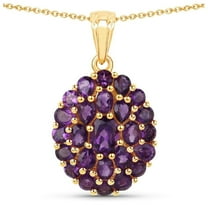 Fine Color Jewels Amethyst Cluster Floral Pendant Necklace in 925 Sterling Silver, February Birthstone Jewelry for Women