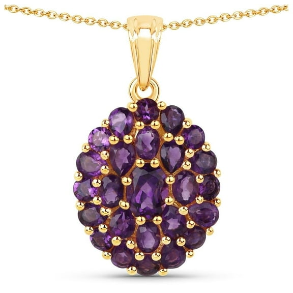 Fine Color Jewels Amethyst Cluster Floral Pendant Necklace in 925 Sterling Silver, February Birthstone Jewelry for Women