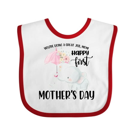 

Inktastic Happy 1st Mother s Day with Cute Elephant and Umbrella Gift Baby Boy or Baby Girl Bib