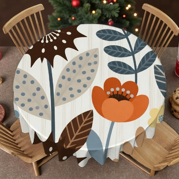 Sunflower Pattern,Grey Cream tablecloths for round tables, - Polyester Tablecloths Tablecloth for dining table, Cafe, picnic,60x60 Inch