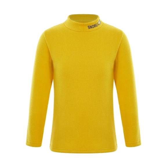 CHICTRY Kids Girls Long Sleeve Solid Color Warm Tops Mock Neck Ribbed Pullover Thermal Undershirt Yellow 5-6