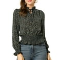 thumbnail image 6 of Allegra K Women's Floral Print V Neck Lantern Sleeve Casual Blouse, 6 of 7