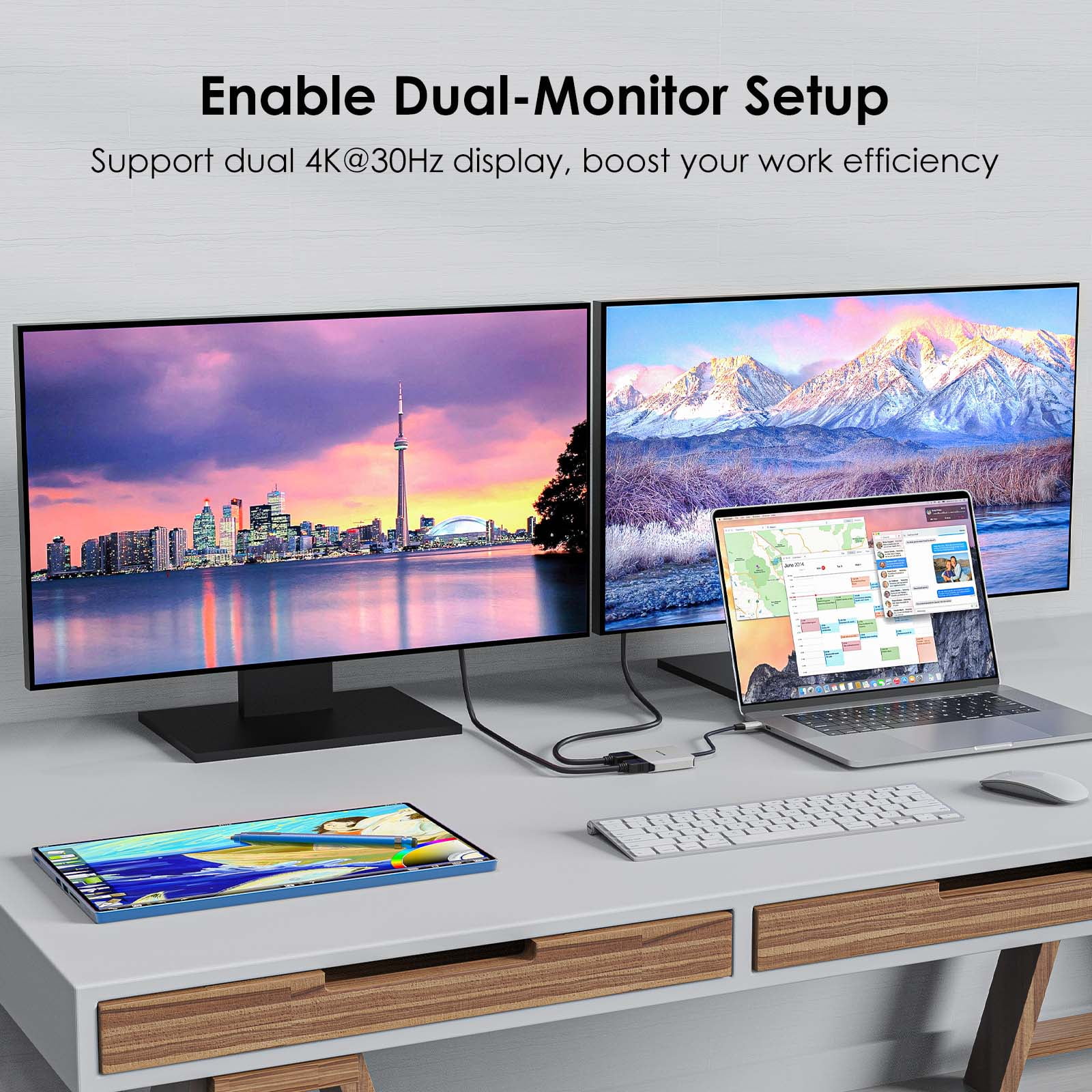WAVLINK 4K@60Hz USB Hub, USB to Dual HDMI Adapter with 87W Charge for MacBook/Dell/HP/Lenovo Laptop