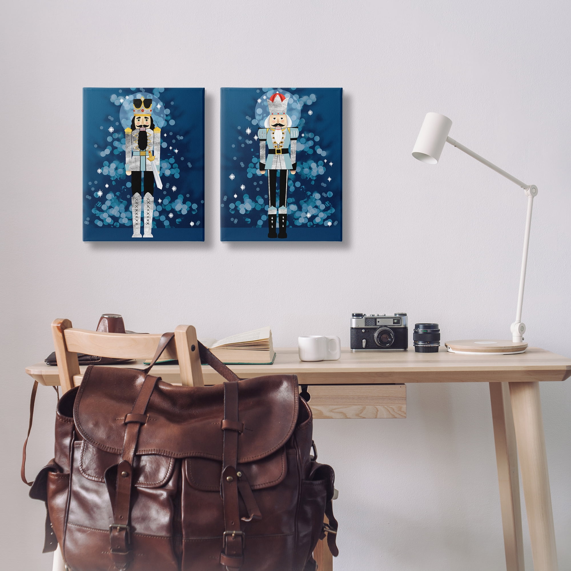 Stupell Industries Blue Nutcracker Figures Holiday Painting Wrapped Canvas Art Print Wall Art, 16 x 20, Set of 2
