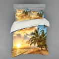 thumbnail image 2 of Beach Duvet Cover Set, Tropic Sandy Coast Horizon at the Sunset and Coconut Palm Trees Summer Photo, Bedding Set with Shams and Fitted Sheet, 3 Sizes, by Ambesonne, 2 of 3