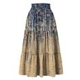thumbnail image 7 of Women's Floral Maxi Skirt, Drawstring High Waist Tiered Pleated Skirt, Lightweight Flowy Boho Skirt for Summer, Vacation and Beach,Khaki,S, 7 of 7