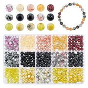 PH PandaHall 450pcs 6mm Yellow Black Glass Beads, 15 Styles Round Glass Beads Halloween Fall Beads Spacer Loose Beads for Ramadan Bracelets Necklaces Earring Making Holiday Thanksgiving Party Decor