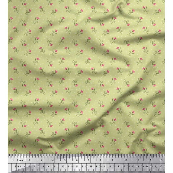 Soimoi Crepe Silk Fabric Swirl,Triangle & Floral Artistic Print Fabric by Yard 42 Inch Wide