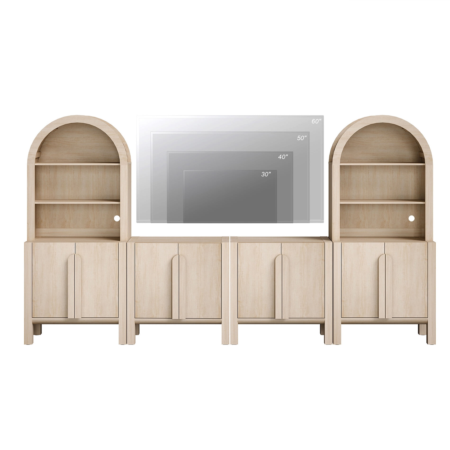 71"H X 126"W Tall Arched Bookshelf with 4 Cabinets and 8 Doors, Modern 10-Tier Bookcase with Open Storage, Large Wood Display Cabinet For Living Room Bedroom Home Office Kitchen