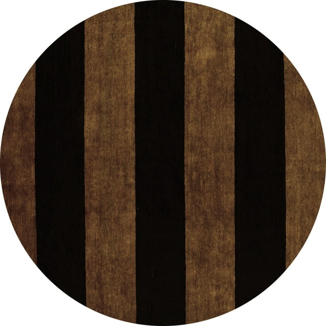 Ahgly Company Machine Washable Indoor Round Abstract Brown Modern Area Rugs, 4' Round