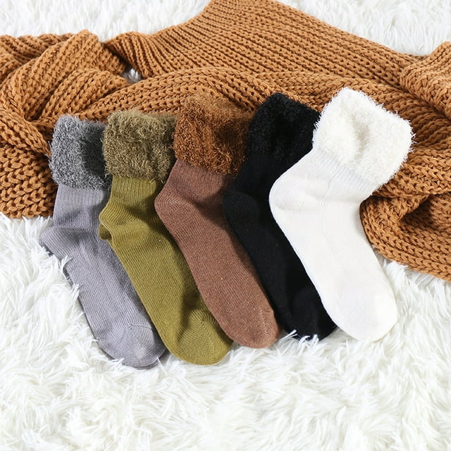 Pares De Calcetines para Niños En Otoño E Invierno, Calcetines Engrosados, Calcetines De Nieve Cálidos De Color Sólido, Calcetines Casuales, Hilo De Plumas, Calcetines para Adultos De Tubo Medio