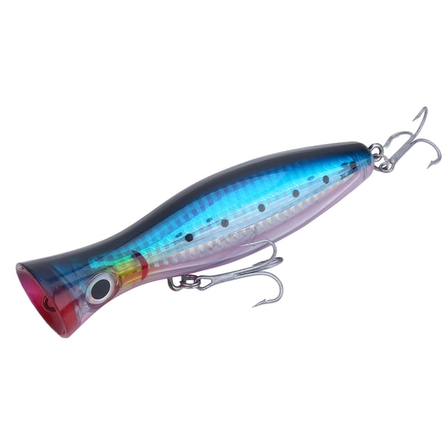 Señuelos de pesca realistas Popper Bait Swimbaits con anzuelo triple (púrpura y azul)