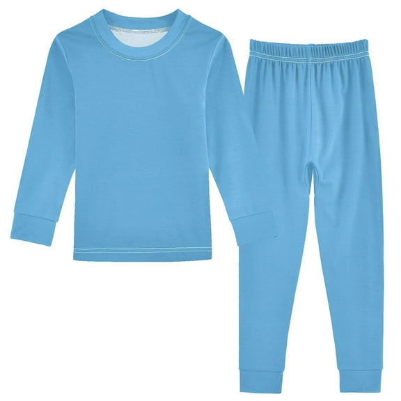 joogoo Solid Blue Color 2 Piece Long Sleeve Tee and Pants Cotton Pajama Set 5Y