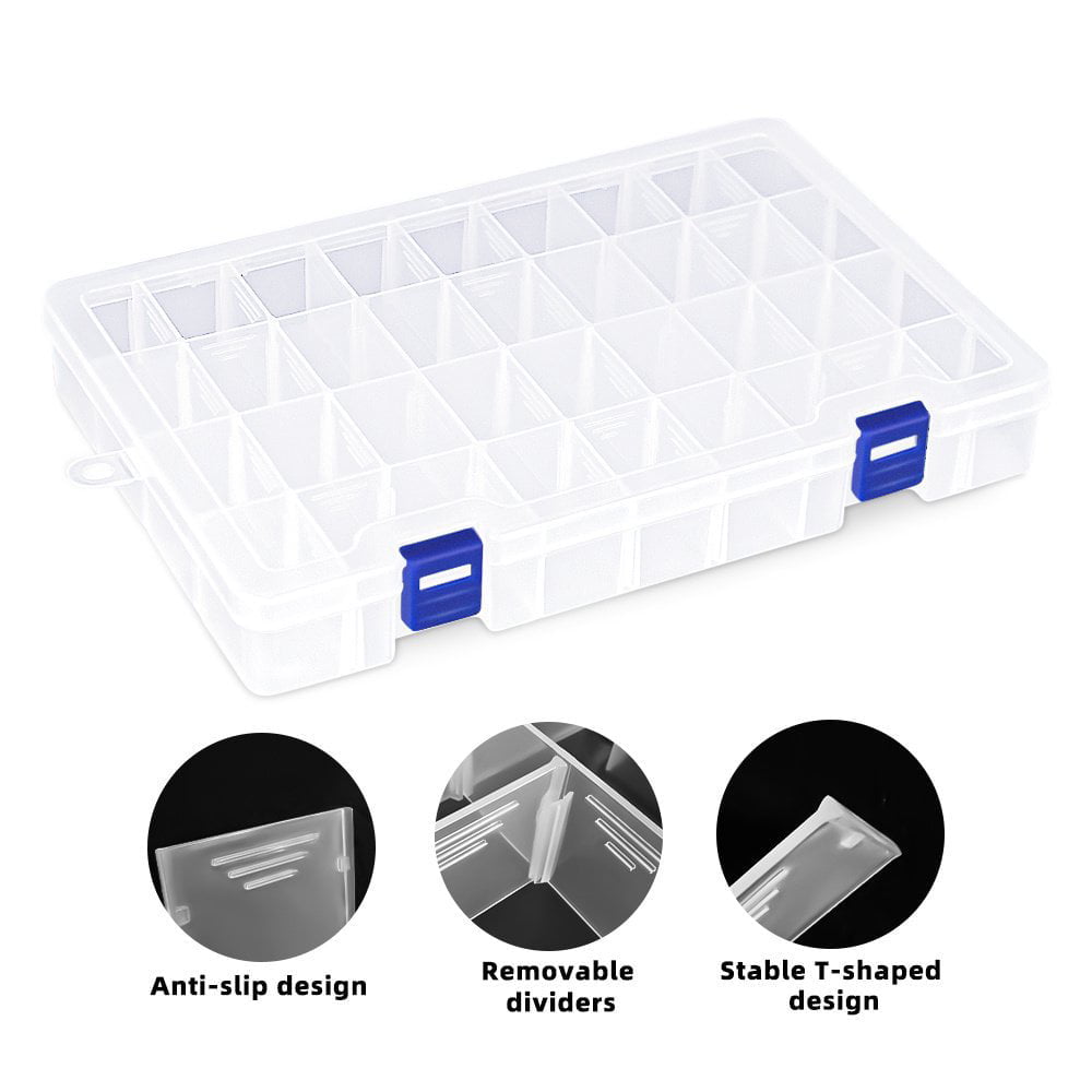 iBune 15 Grids Large Bead Organizer Plastic Compartment Container for Washi Tape, Bead Storage Organizer Box Case with Removable Dividers for