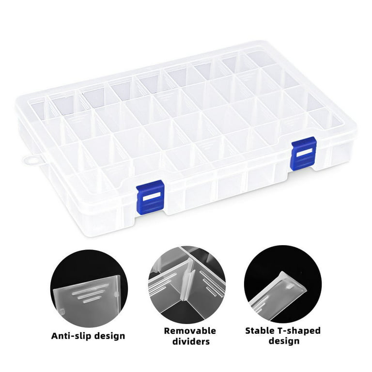 Duoner Plastic Bead Organizer Box with Dividers Adjustable Clear Jewelry Box Craft Storage 34 Compartment Tackle Box Small Parts Organizer for Jewelry