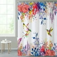 thumbnail image 3 of SUNOLIFE Spring Floral with Birds Shower Curtain Colorful Flowers and Hummingbird Fabric Bathroom Curtain 72x72 in, 3 of 5
