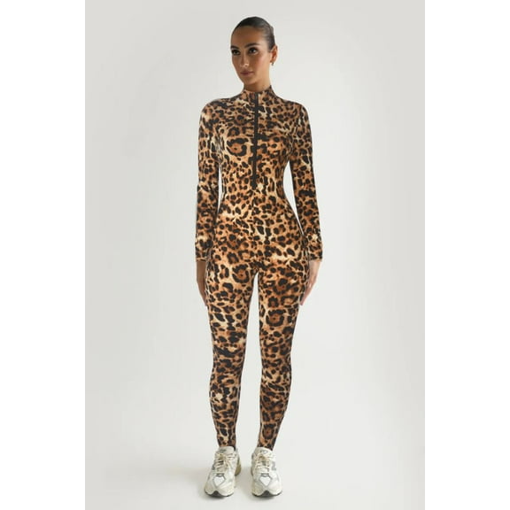 Leopard Print Bodysuit Catsuit (S, MultiBrown1)