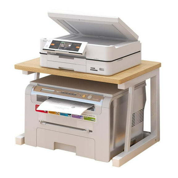 2 Tier Desktop Printer Stand, Wood Under Desk Printer Stand with Storage Shelf, Heavy Duty Printer Stand for Small Spaces, Home Office