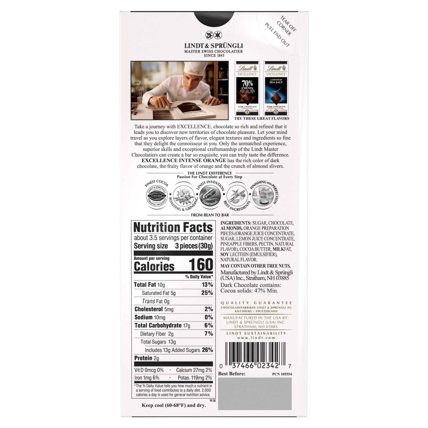 2 Pack - Lindt Excellence Dark Chocolate Intense Orange - 3.5 Oz Package May Vary
