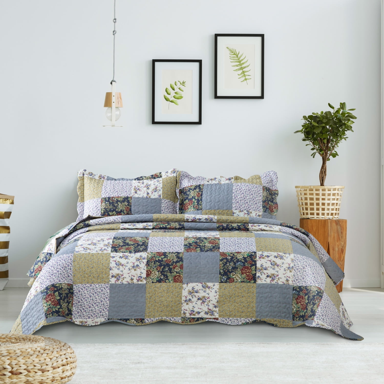 Bedsure 3 Piece Luxury Vintage Patchwork Quilt & Sham Bedding Set