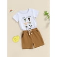 thumbnail image 6 of Aojekbee Toddler Boy Farm Outfit LetterAnimal Print Short Sleeve Tops with Elastic Waist Shorts 2 Pcs Clothes, 6 of 10