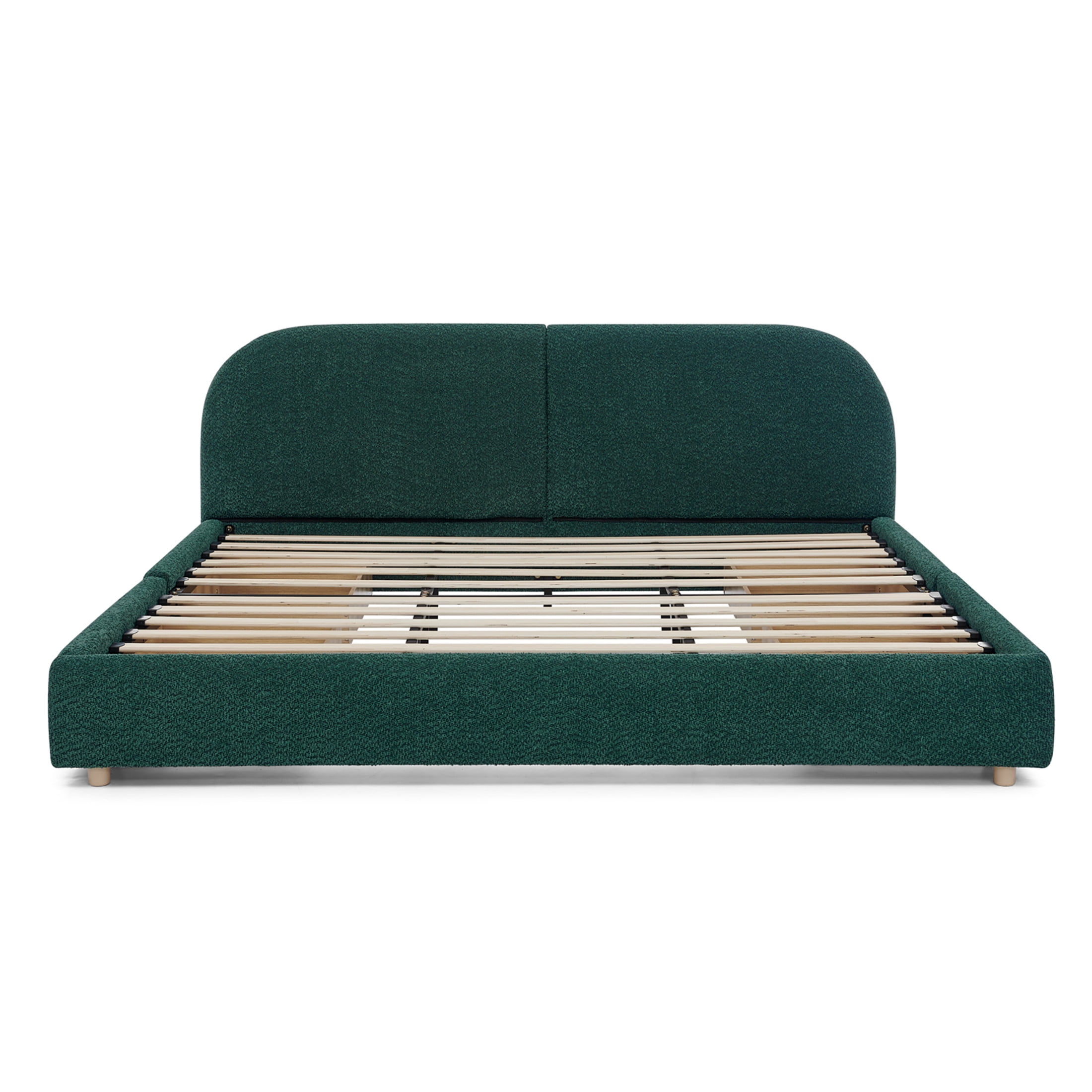 Noble House Elbert King Size Upholstered Bed Frame, Circle Yarn Tall Curved Headboard with Storage Drawers, Green