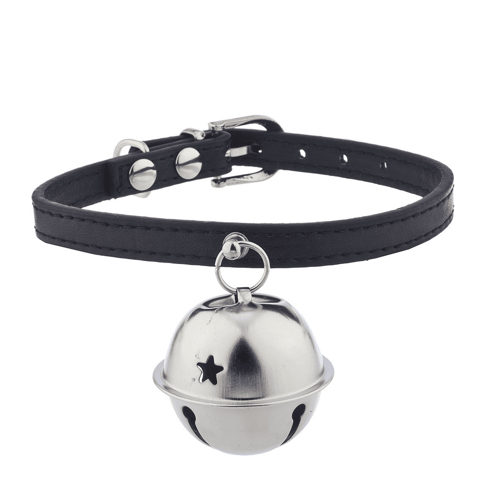 Lux Accessories Black Pu Leather Silver Tone Star Bell Cat Dog Collar