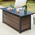 thumbnail image 3 of SUMMIT LIVING 56" Rectangular Gas Fire Pit Table, 50,000 BTU Wicker Propane Fire Pit with Lid & Blue Fire Glass, Black & Brown, 3 of 12