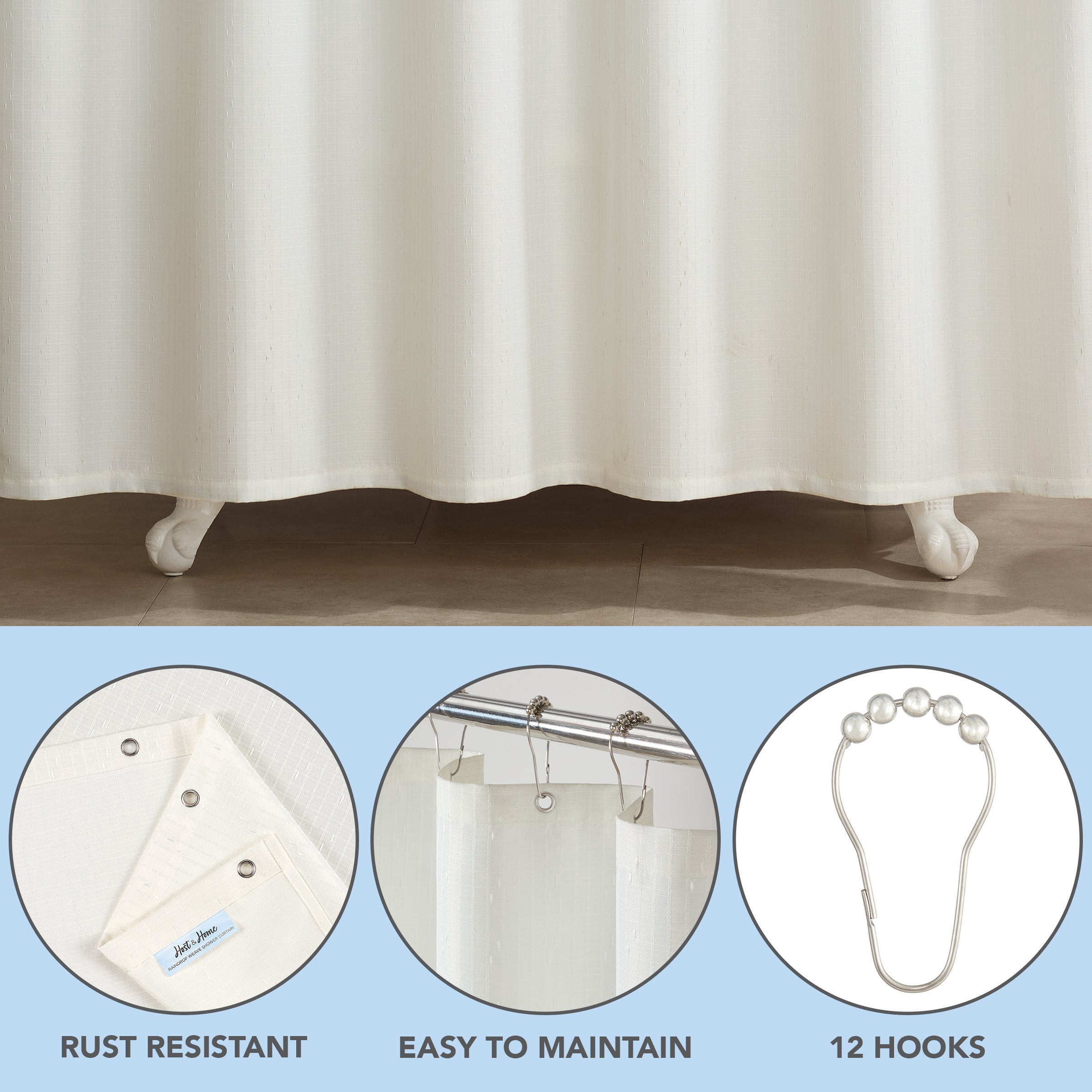 Host & Home Shower Curtain Set (Bulk Case of 12) - 72x72, Raindrop Pattern, Bright White