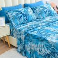thumbnail image 3 of Piece Teal Leaves Printed Sheet Set Queen Size Soft Botanical Microfiber Sheets with Pillowcases Deep Pocket, 3 of 7