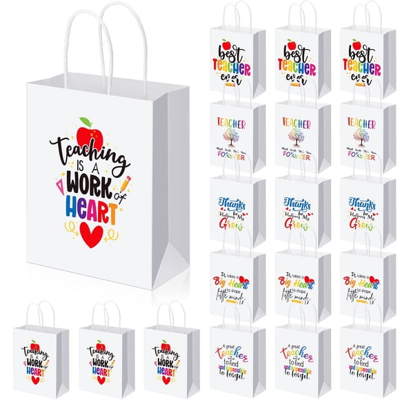 Bolsas de papel PerKoop para regalo para profesores, 36 unidades, con asas, 20 x 16 x 8 cm