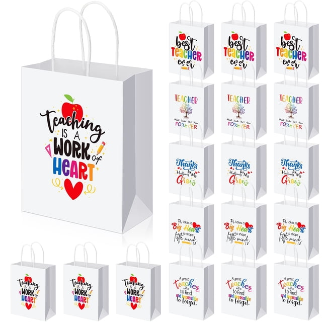 Bolsas de papel PerKoop para regalo para profesores, 36 unidades, con asas, 20 x 16 x 8 cm