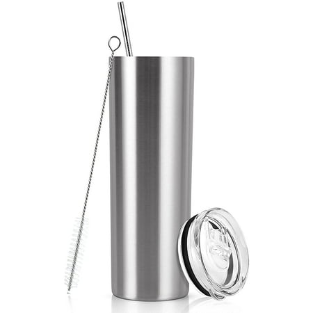 

Gingprous 20 oz Stainless Steel Skinny Travel Tumbler with Lid and Straw Silver