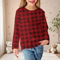 thumbnail image 2 of Gelikeya Girls Long Sleeve T Shirts Round Neck Plaid Shirt Basic Casual Loose Tunic Tops Soft Comfortable Kids Clothing Red 8-9 Years, 2 of 6