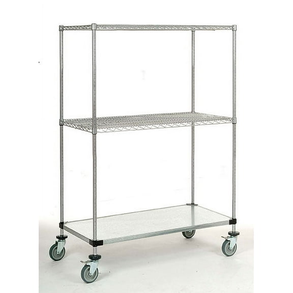 18" Deep x 60" Wide x 60" High 1200 lb Capacity Mobile Unit with 2 Wire Shelves and 1 Solid Shelf