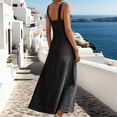 thumbnail image 6 of Women Summer Dresses Women's Collar Button Denim Dress V Neck Sleeveless Loose Fit Casual Long Dress Overalls Solid Black L, 6 of 6
