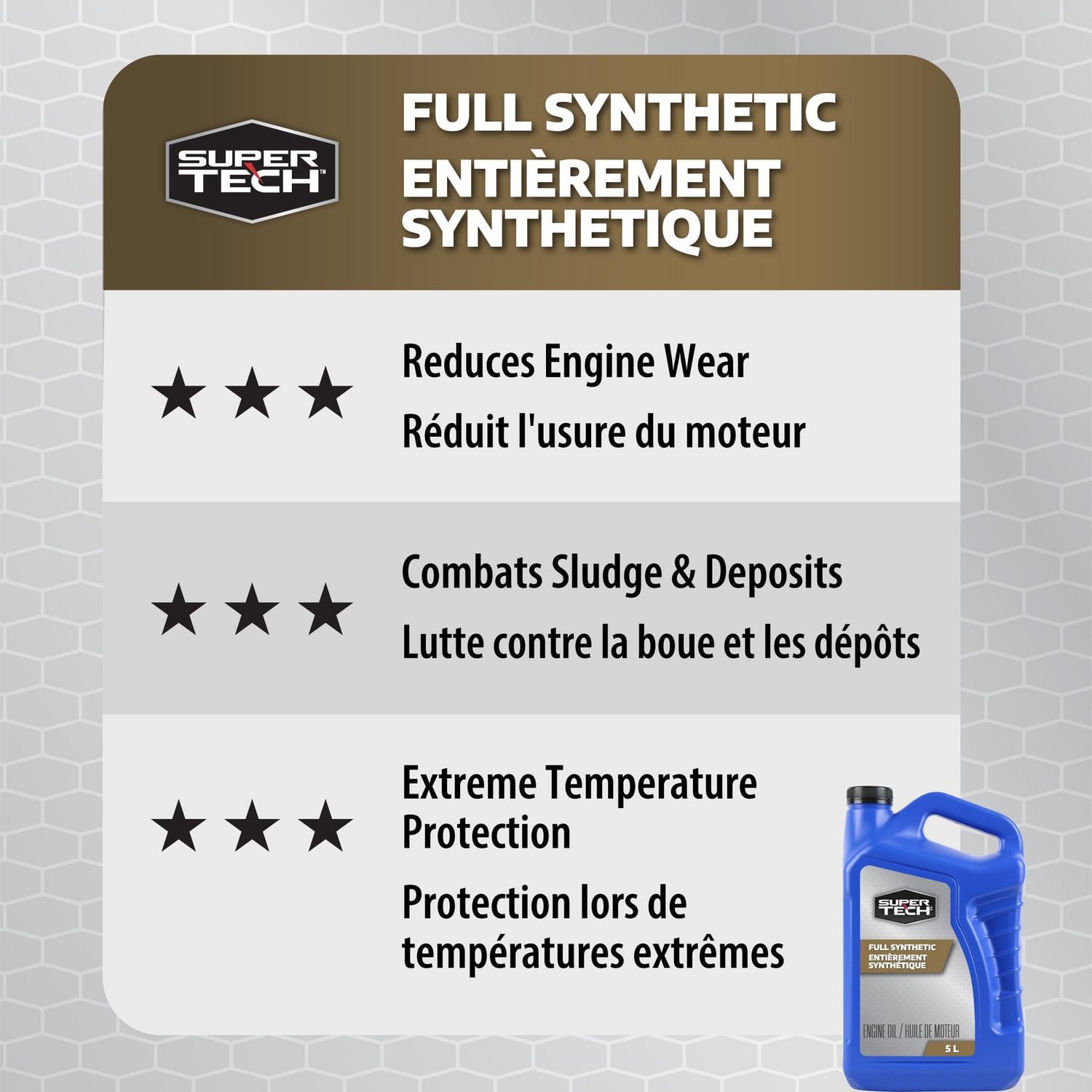 Huile moteur entièrement synthétique 10w-30 Super Tech 5 litres