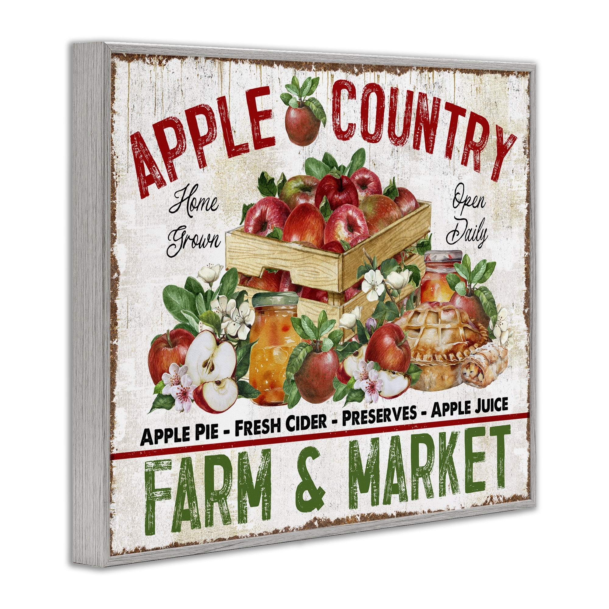 Stupell Industries Apple Country Market Holiday Painting Gray Framed Art Prints Wall Art, 20 x 16