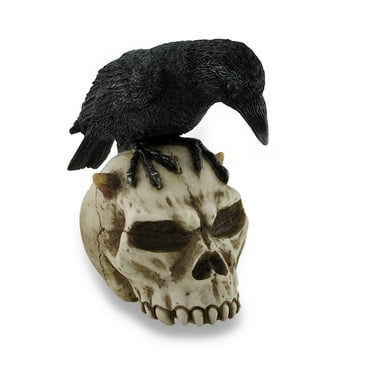 Veronese Design Crow Perched On Horned Skull Sculptural Statue