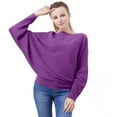 thumbnail image 3 of UJNDER Fashion Off The Shoulder Bat Sleeve Long Sleeve Pullover Sweater for Women Purple One Size, 3 of 5