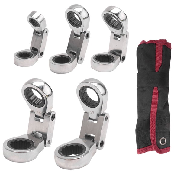 Stubby Wrenches Set, Flex-Head Ratcheting Wrench Set Double Box End Ratchet Wrench Metric 8-19mm 5 Pieces