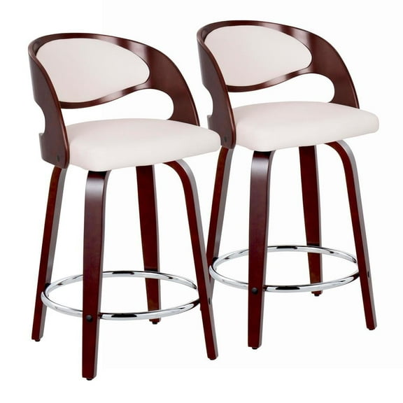 Pino Counter Stools for Kitchen Counter in Mahogany Wood and Faux Leather, Counter Height Chairs, Bar Stools Set of 2, Counter Height Chairs, Bar Stools For Kitchen Island