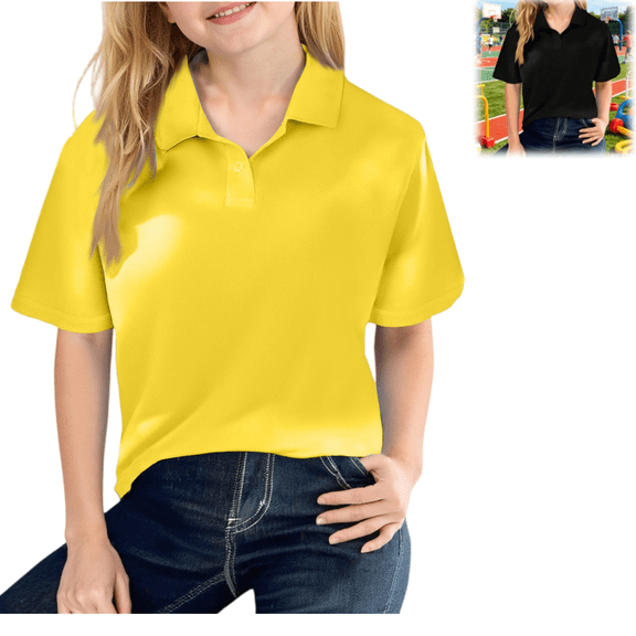 Polo Shirts for Girl Button Lapel Short Sleeve School Uniform T Shirts Back To School Fashion Quick Dry Regular Fit Lightweight Top Yellow 6-7 Years